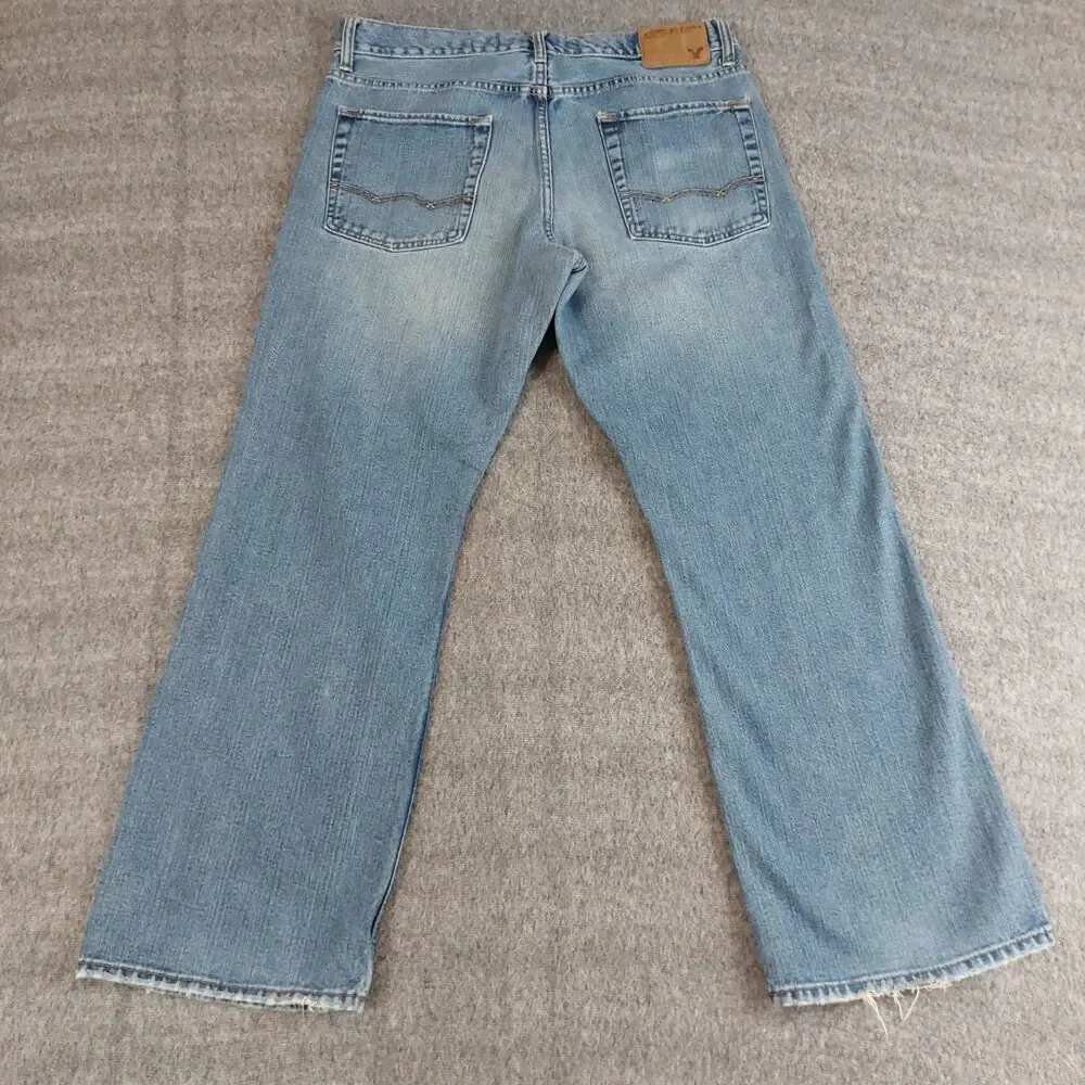 American Eagle Bootcut Jeans Men's 34×30 (Fit 35x29) Blue Natural Fading
